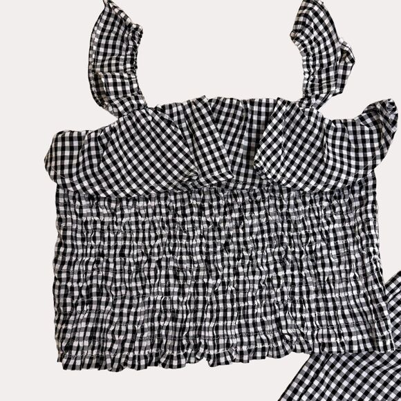 Love Squared Girls Smocked Crop Top Pants Set Gingham Check Ruffle 7 - Picture 2 of 7